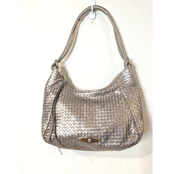 Elliott Lucca Metallic Woven Leather Hobo Shoulder Bag Champagne Bronze - Picture 11 of 13